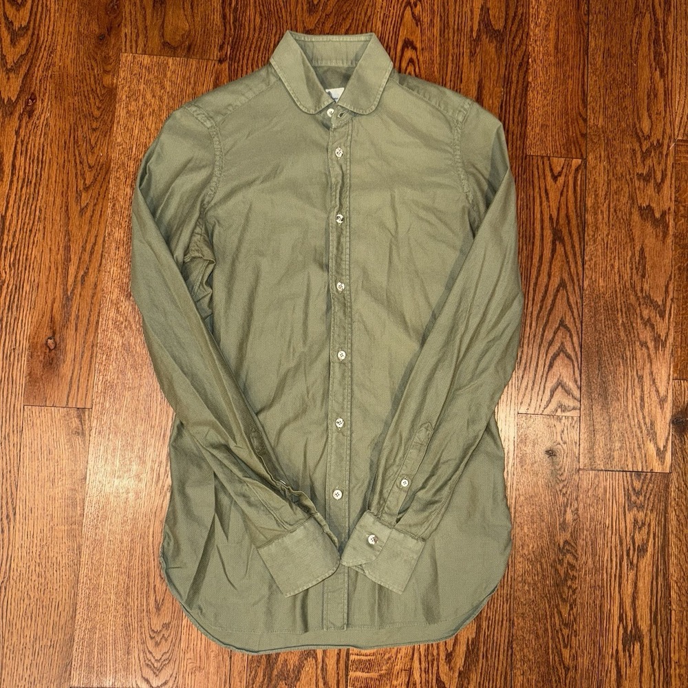 Vanacore Napoli Knit Mesh Long Sleeve‎ Button Up Shirt Men's Small 15 38 Green - Picture 2 of 7